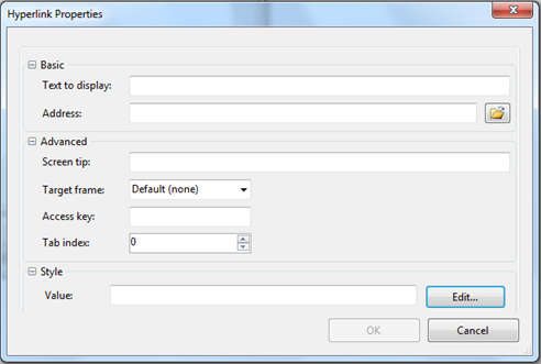 Hyperlink Properties dialog box