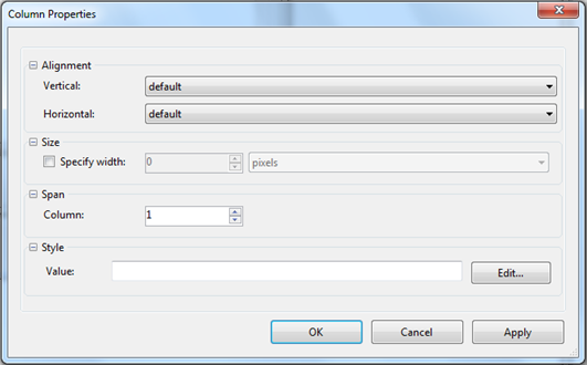 Column properties dialog