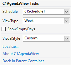 C1AgendaView Tasks menu