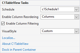 C1TableView Tasks menu