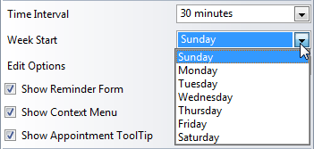 Week Start Property options