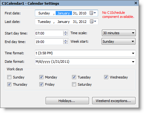 Calendar Settings