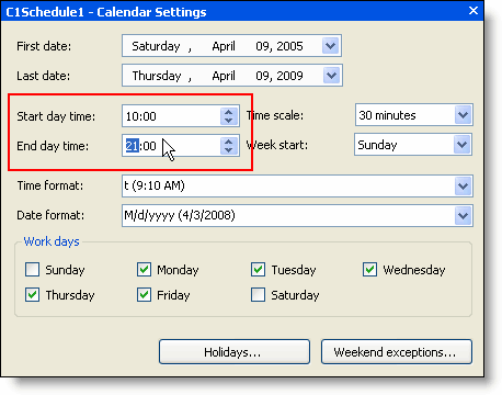 Calendar Settings