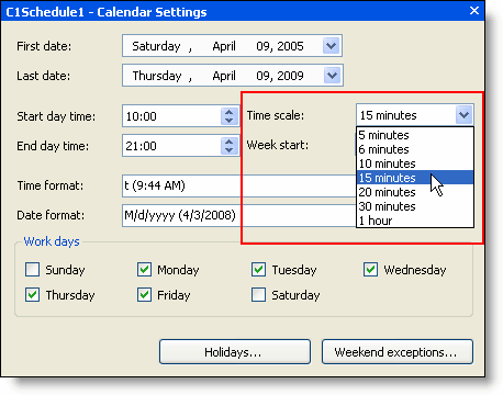 Calendar Settings