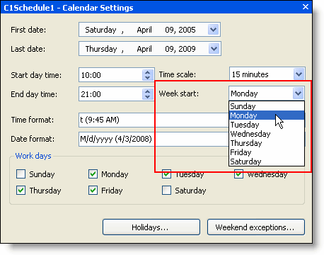 Calendar Settings