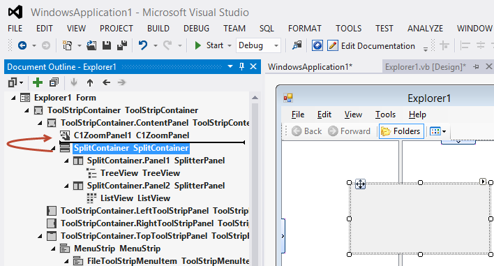 drag split container to move the zoom panel