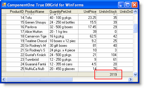 Displaying a Column Total in the Footer ComponentOne True DBGrid