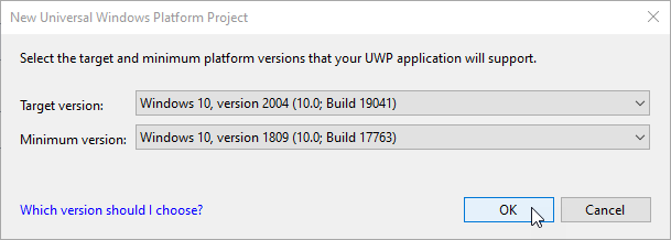 Visual Studio New Universal Windows Platform Project Dialog