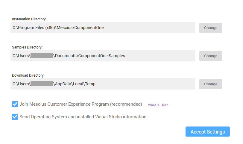 WinUI edition componentone control panel accept settings