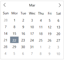 Calendar showing adjacent dates