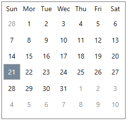 Calendar control with hidden UI