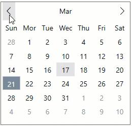 Navigation in the calendar with month view mode.