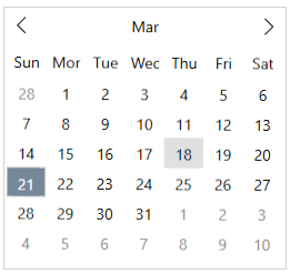 Calendar control with a selected date