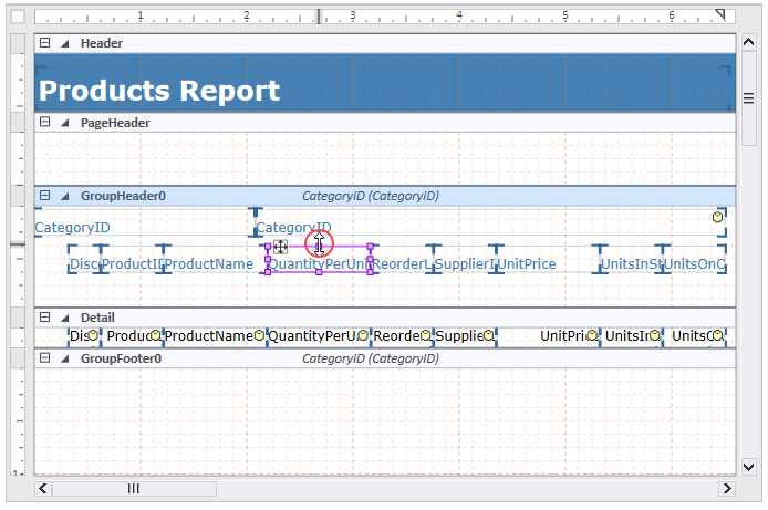 Drag the handles in the field corners to resize fields.