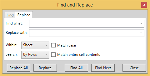 Find and Replace dialog box