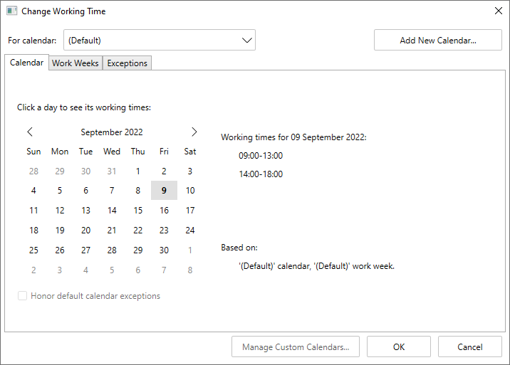 Change Working Time Dialog