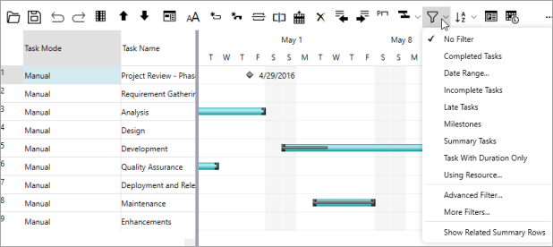 filtering options