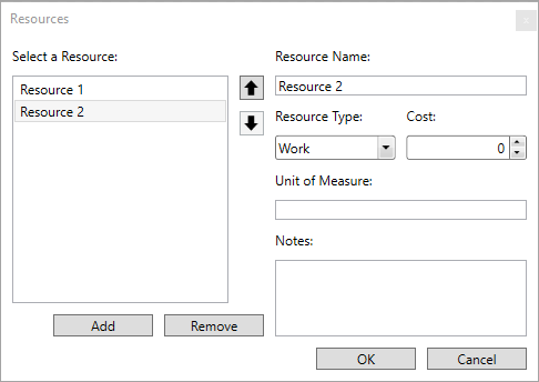 Resources dialog