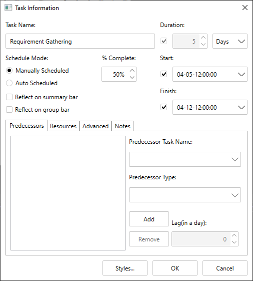 Task Information Dialog