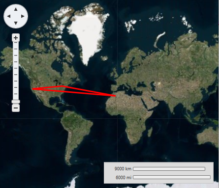 Image shows a C1Maps control with three geographical coordinates connected by a polyline.