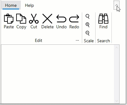 A user switching a ribbon view between full and minimized views. 