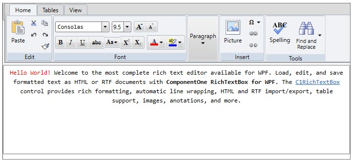 Image of richtextbox after running the sample