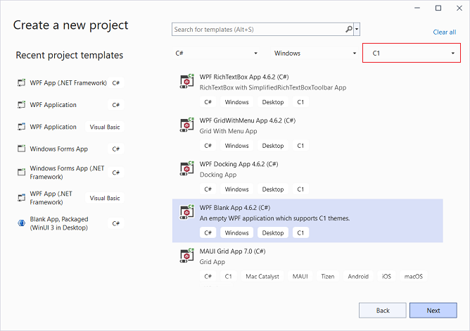 C1 WPF Project Templates