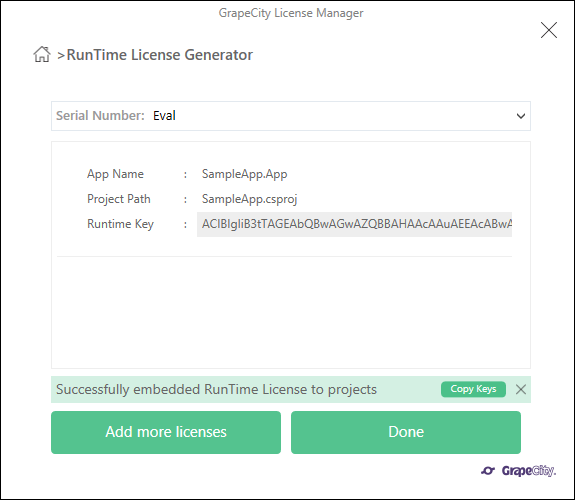 license generator finish screen