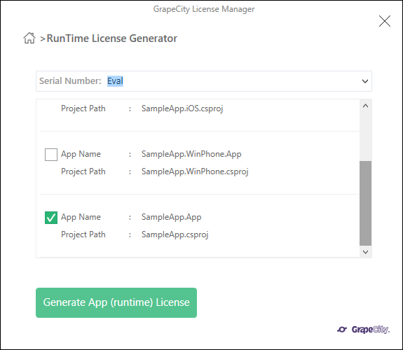 Runtime license generator