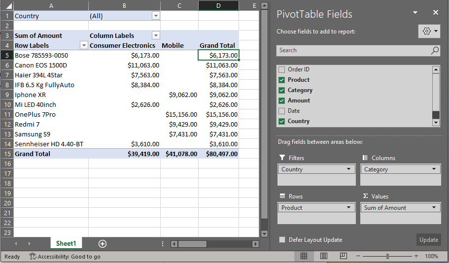 Create Excel-like tables and Pivot Tables using a .NET Excel API
