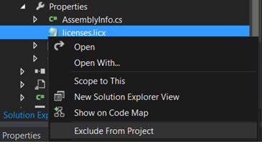 Excluding licenses.licx file from the project