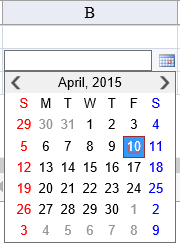 Pop-up calendar in date-time cell
