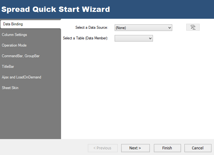 Spread Quick Start Wizard dialog