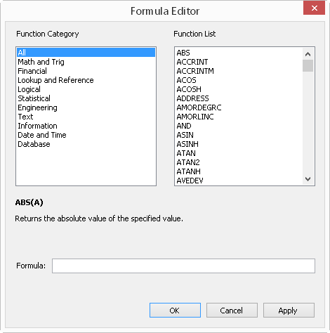Spread Designer Formula Editor