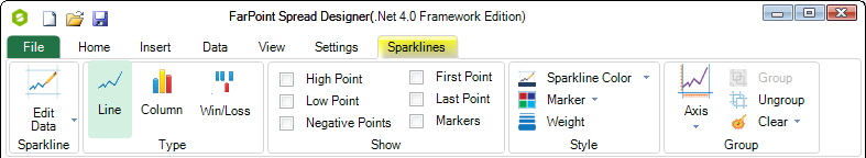 Spread Designer Sparklines Menu