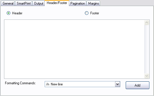 Spread Designer Sheet Print Settings Dialog Header-Footer Tab