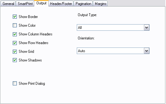 Spread Designer Sheet Print Settings Dialog Output Tab