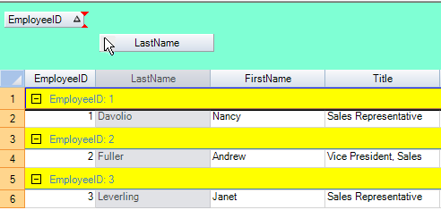 grouping: dragging the column header