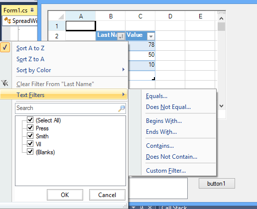 An image displaying various options for setting up a text filter