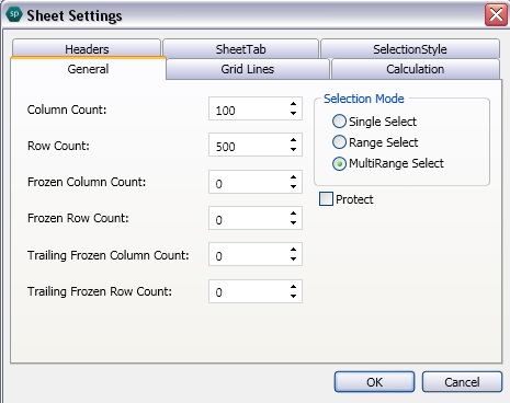 General Tab in Sheet Settings dialog