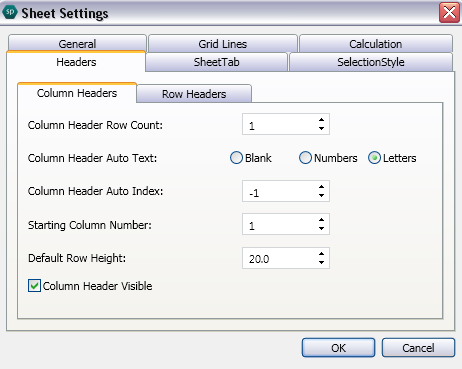 Headers Tab in Sheet Settings dialog