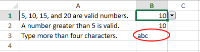 Invalid values are circled