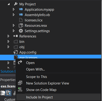 Including exe.licenses in the project