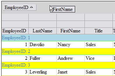 grouping: dragging the column header