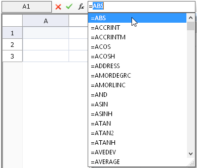 Spread Designer Formula toolbar