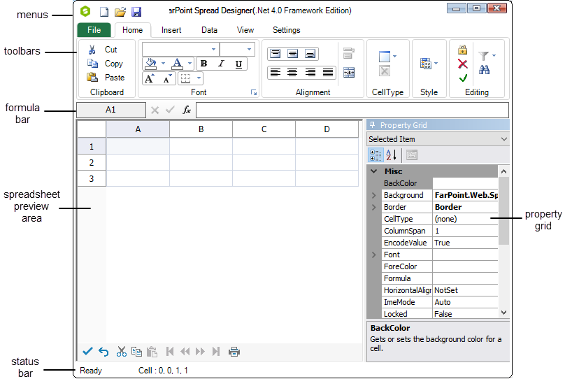 Spread Designer User Interface Parts