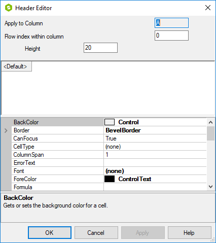 Header Editor in Spread Designer