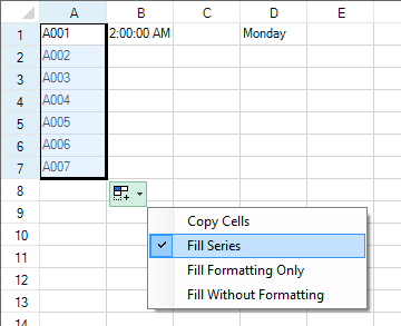 Using Fill Series option