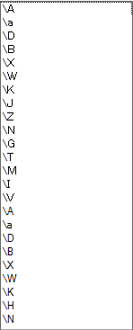 An image describing available pattern characters