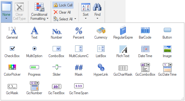 Cell Type dialog from the Home menu